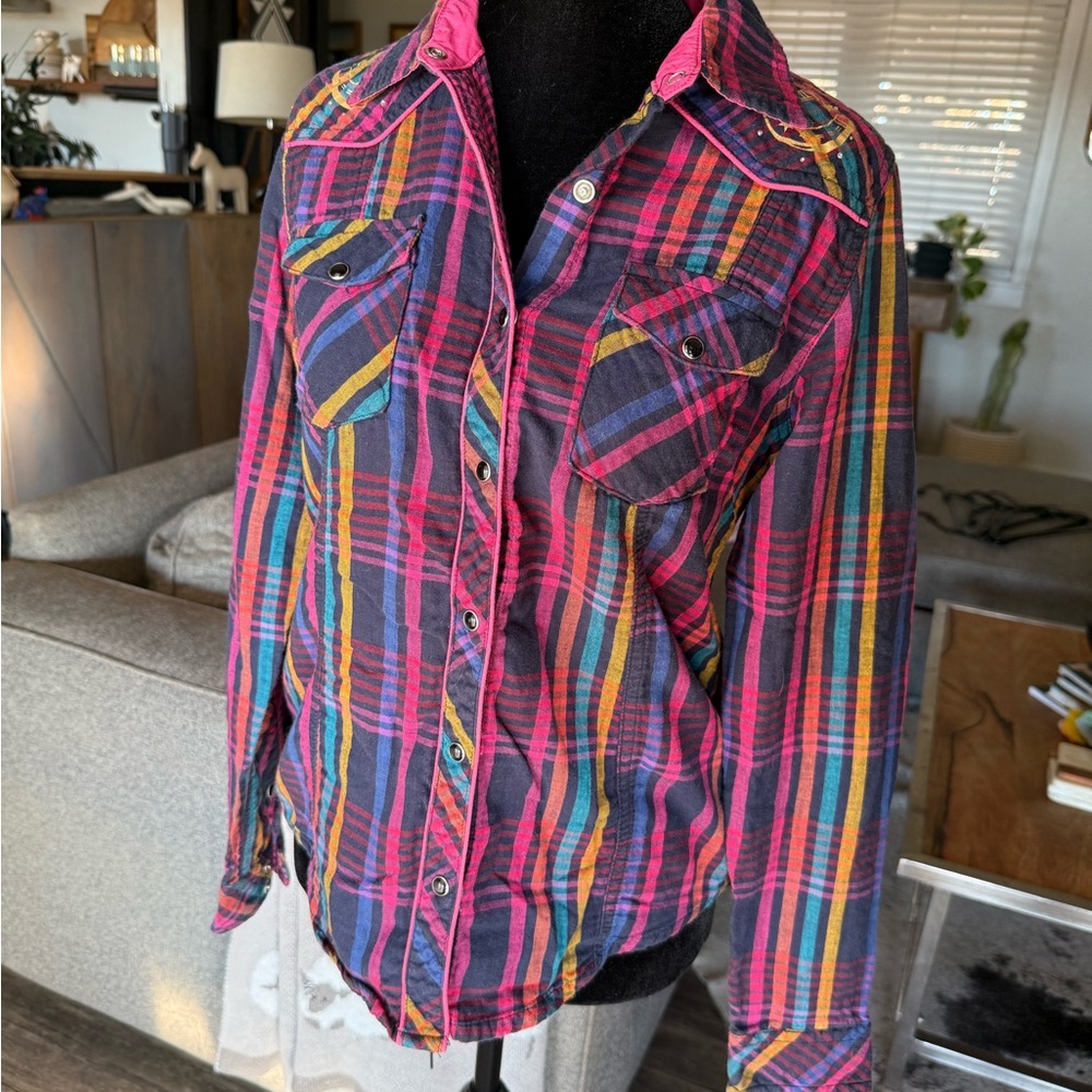 But & Bridle Western Plaid Pearl Snap Shirt